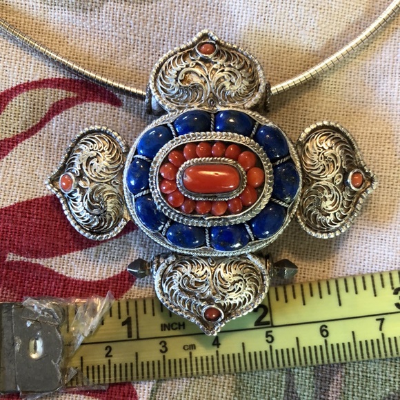 VINTAGE Etched Sterling Silver 925 Orange Blue stones Serpentine Chain Southwest - Picture 15 of 16